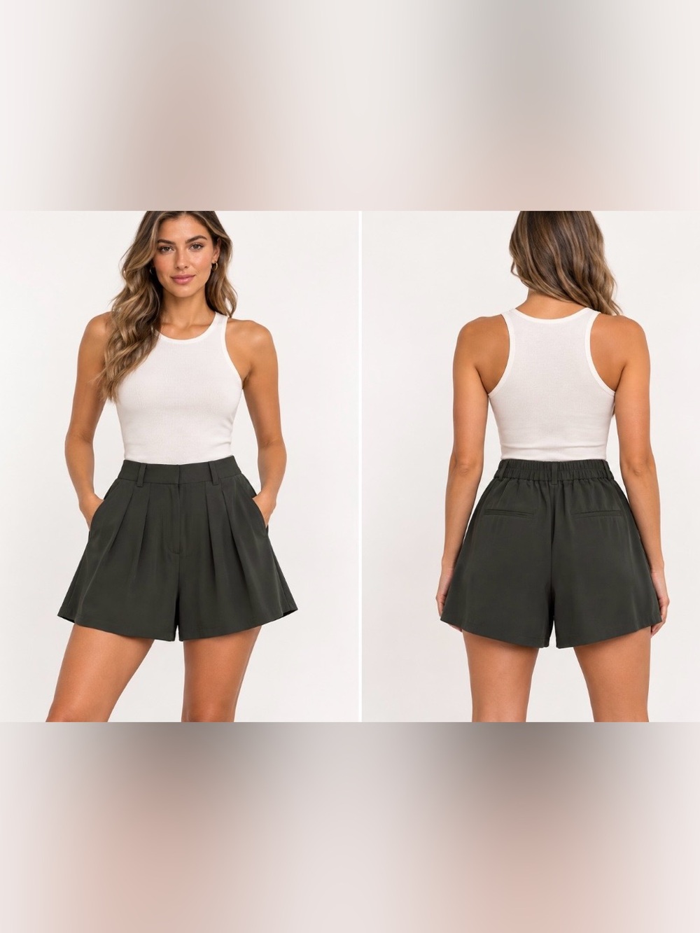 Scanlan Theodore Olive High-Waist 100% silk Shorts, US2
